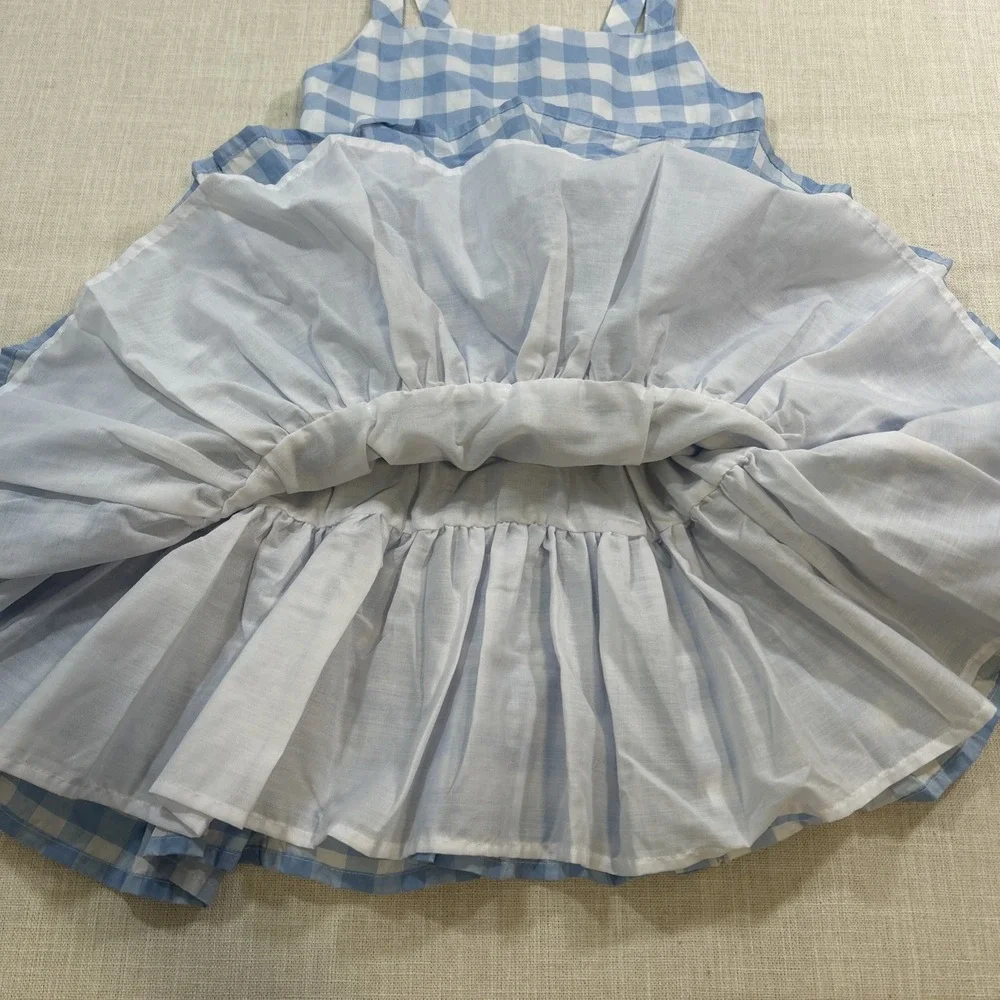 Tahari Sundress Girls 8 Gingham Blue White Tiered Bow Back Cottagecore‎